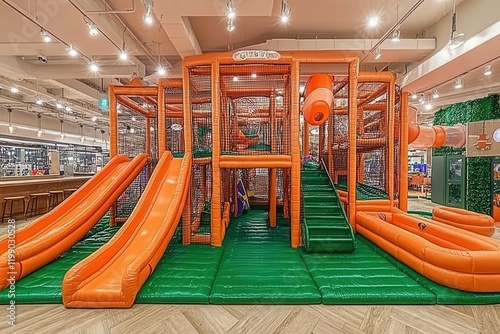 Wallpaper Mural Colorful Indoor Playground Structure Featuring Slides, Climbing Areas, and Play Zones for Children in a Modern Recreational Space Torontodigital.ca