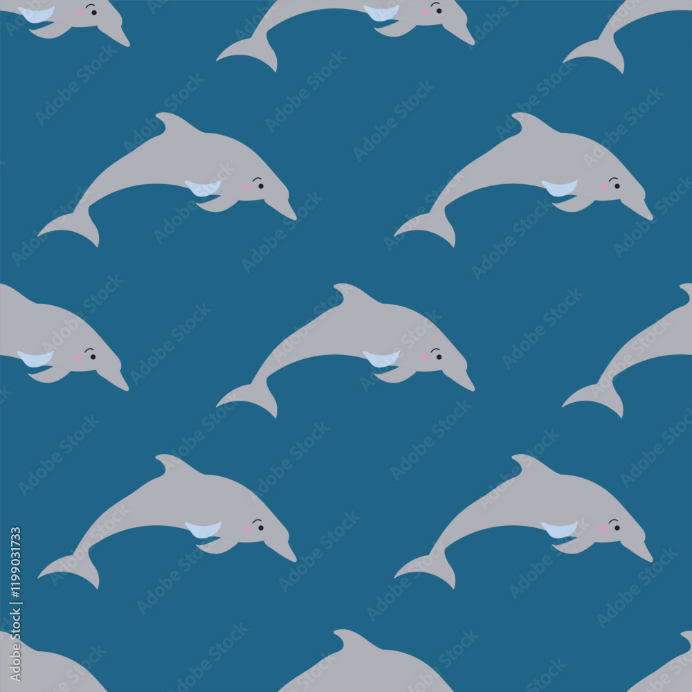 Naklejka premium Sealife Cute Animals Vector Seamless Pattern