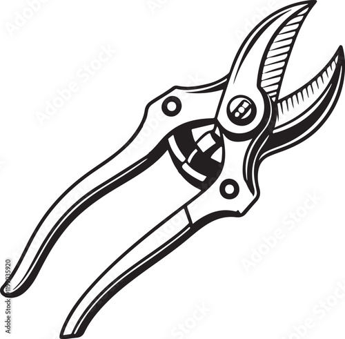 Pruning Shears Rustic Tool for Gardening, Silhouette vector art illustration