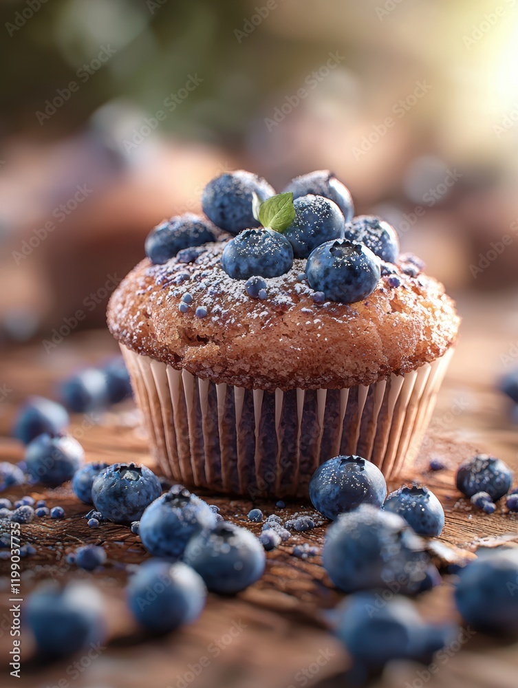A blueberry muffin on the table A blueberry muffin on the table