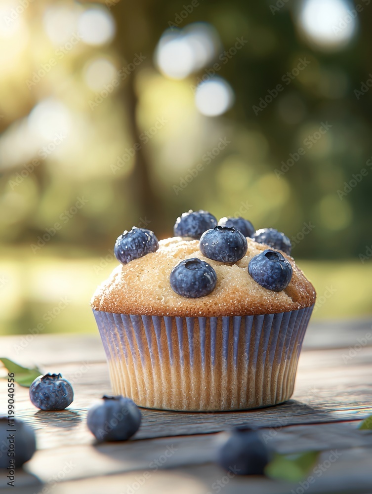 A blueberry muffin on the table A blueberry muffin on the table