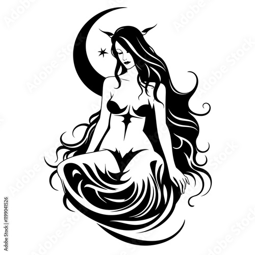 Lilith – A Stunning and Symbolic Representation of the Mythological Figure. Perfect for Spiritual Art, Esoteric Decor, Tattoos, Posters. Feminine Power, Mystery, and Independence