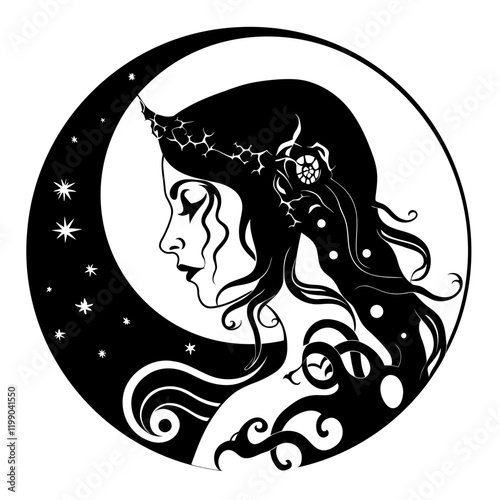 Lilith – A Stunning and Symbolic Representation of the Mythological Figure. Perfect for Spiritual Art, Esoteric Decor, Tattoos, Posters. Feminine Power, Mystery, and Independence