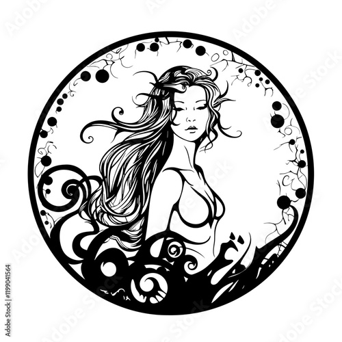 Lilith – A Stunning and Symbolic Representation of the Mythological Figure. Perfect for Spiritual Art, Esoteric Decor, Tattoos, Posters. Feminine Power, Mystery, and Independence