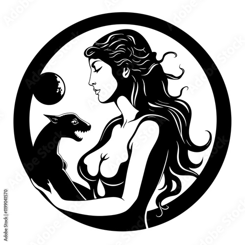 Lilith – A Stunning and Symbolic Representation of the Mythological Figure. Perfect for Spiritual Art, Esoteric Decor, Tattoos, Posters. Feminine Power, Mystery, and Independence