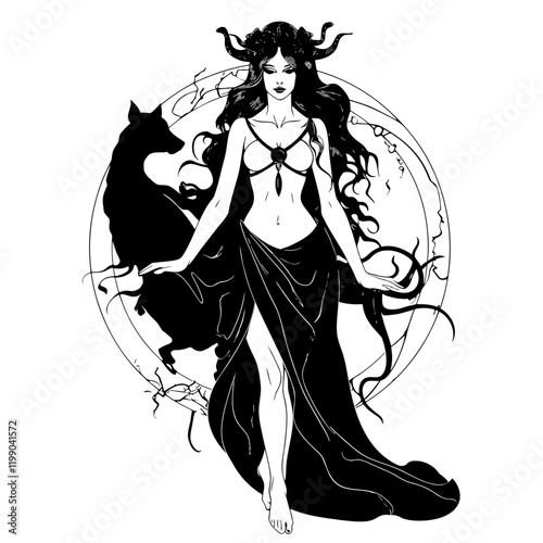 Lilith – A Stunning and Symbolic Representation of the Mythological Figure. Perfect for Spiritual Art, Esoteric Decor, Tattoos, Posters. Feminine Power, Mystery, and Independence