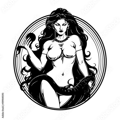 Lilith – A Stunning and Symbolic Representation of the Mythological Figure. Perfect for Spiritual Art, Esoteric Decor, Tattoos, Posters. Feminine Power, Mystery, and Independence