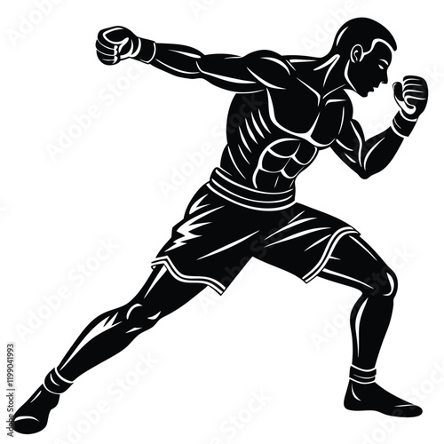 minimalistic vector silhouette of a boxer in a dynamic fighting stance 