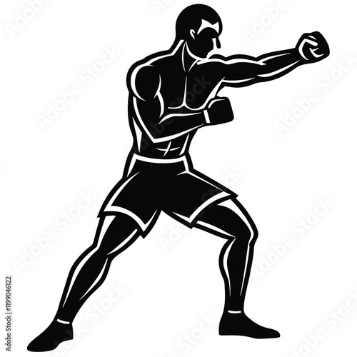 minimalistic vector silhouette of a boxer in a dynamic fighting stance 