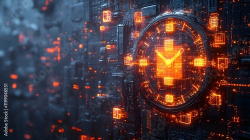 Creative Blockchain Clock with Glowing Cubes Symbolizing Real Time Transaction Validation