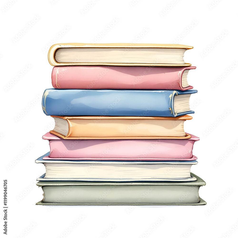Watercolor Stack of Library Books Isolated on a White background Watercolor Stack of Library Books Isolated on a White background