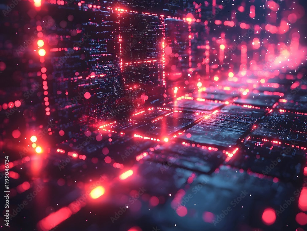 Obraz premium Glowing Blockchain Contracts Validated by Futuristic Automated Systems in Legal Setting