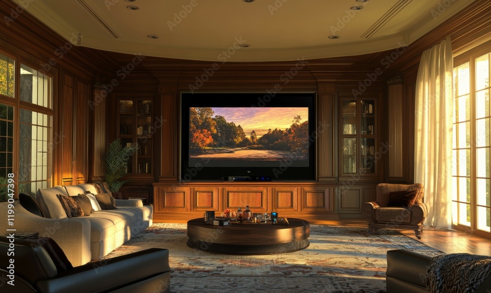 custom made wallpaper toronto digitalBig Tv In A Living Room. Elegant living room with big tv screen.