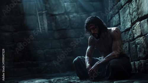A solemn scene depicting the martyrdom of John the Baptist in the dimly lit prison chamber.
