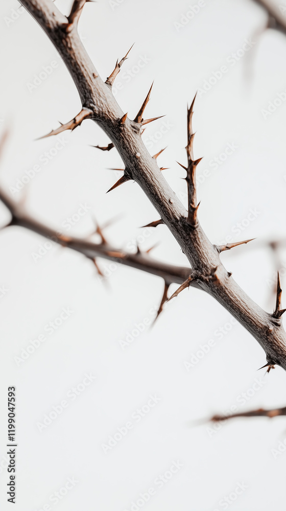Close-Up of Thorny Branch Against a Minimalist Background Close-Up of Thorny Branch Against a Minimalist Background