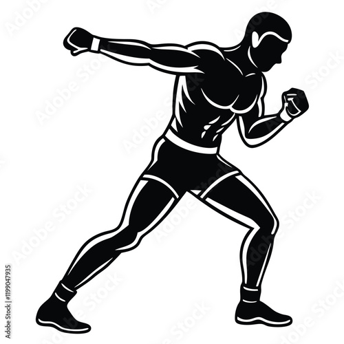 minimalistic vector silhouette of a boxer in a dynamic fighting stance 