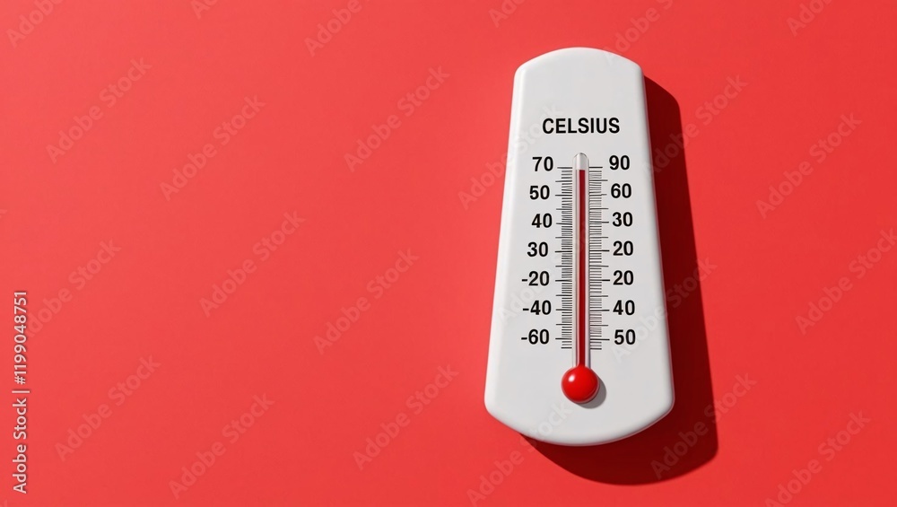 Celsius Thermometer on Vibrant Red: A Simple, Clean Temperature Reading. Celsius Thermometer on Vibrant Red: A Simple, Clean Temperature Reading.