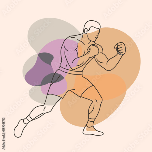minimalistic vector silhouette of a boxer in a dynamic fighting stance 
