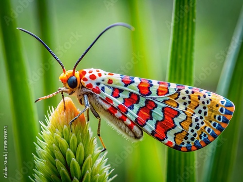 Ornate Bella Moth on Grass Blade - Minimalist Nature Photography photo