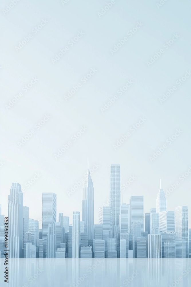 Fototapeta premium White background, light blue gradient city skyline, in a minimalist design, 3d rendered style