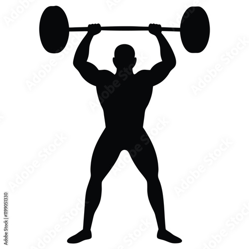 vector silhouette of a weightlifter holding a barbell overhead in a triumphant pose 