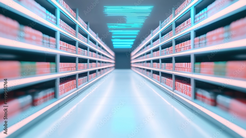 Obraz premium Consumer Price Index CPI concept. Glowing Digital Shopping Aisle with Floating Price Displays