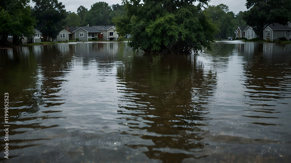 Flooded residential neighborhood after heavy rain. Flooded residential neighborhood after heavy rain.