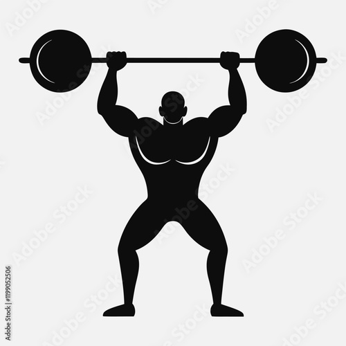 vector silhouette of a weightlifter holding a barbell overhead in a triumphant pose 