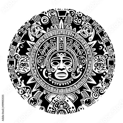 Mayan Symbol – A Captivating Representation of Ancient Mayan Culture and Spirituality. Perfect for Historical Projects, Tattoo Designs, Wall Art, Jewelry, or Esoteric Creations.  Mystical Essence