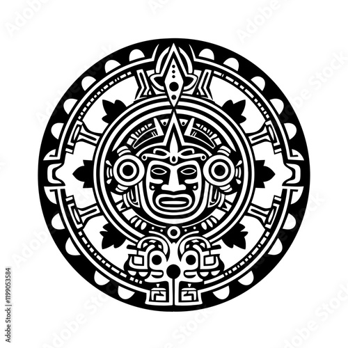 Mayan Symbol – A Captivating Representation of Ancient Mayan Culture and Spirituality. Perfect for Historical Projects, Tattoo Designs, Wall Art, Jewelry, or Esoteric Creations.  Mystical Essence