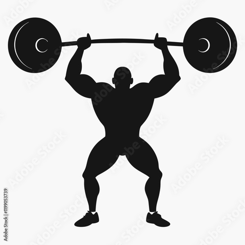 vector silhouette of a weightlifter holding a barbell overhead in a triumphant pose 