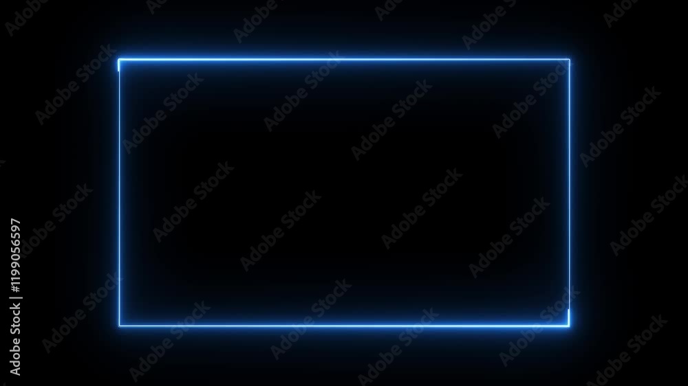 glowing neon blue color rectangle picture frame animation icon on black background glowing neon blue color rectangle picture frame animation icon on black background