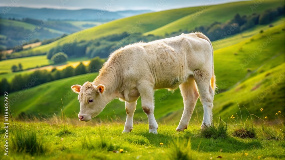Charolais Calf Grazing - UK Free Range Cattle Farm - Agriculture Charolais Calf Grazing - UK Free Range Cattle Farm - Agriculture