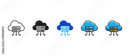 Cloud server icon in flat style representing data storage, web hosting, and cloud computing. Perfect for technology, network, internet, and online server infrastructure concepts.