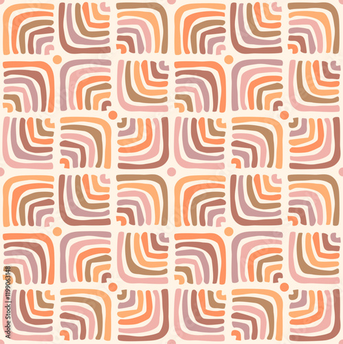 hand drawn geometric shapes archs checkers seamless pattern in pastel colors