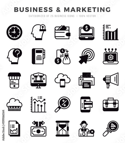 Vector icons set of Business & Marketing. Lineal Filled style Icons.