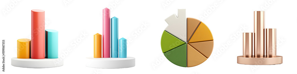 Fototapeta premium Colorful bar and pie charts representing data visualization for analytical insights and presentations.