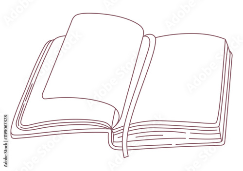 Opened line art book. Reading and literature. Vector illustration.