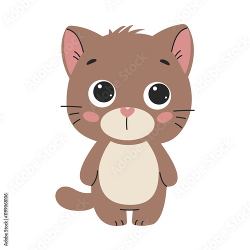 Cute cartoon cat isolated on white background. Vector illustration in flat style.