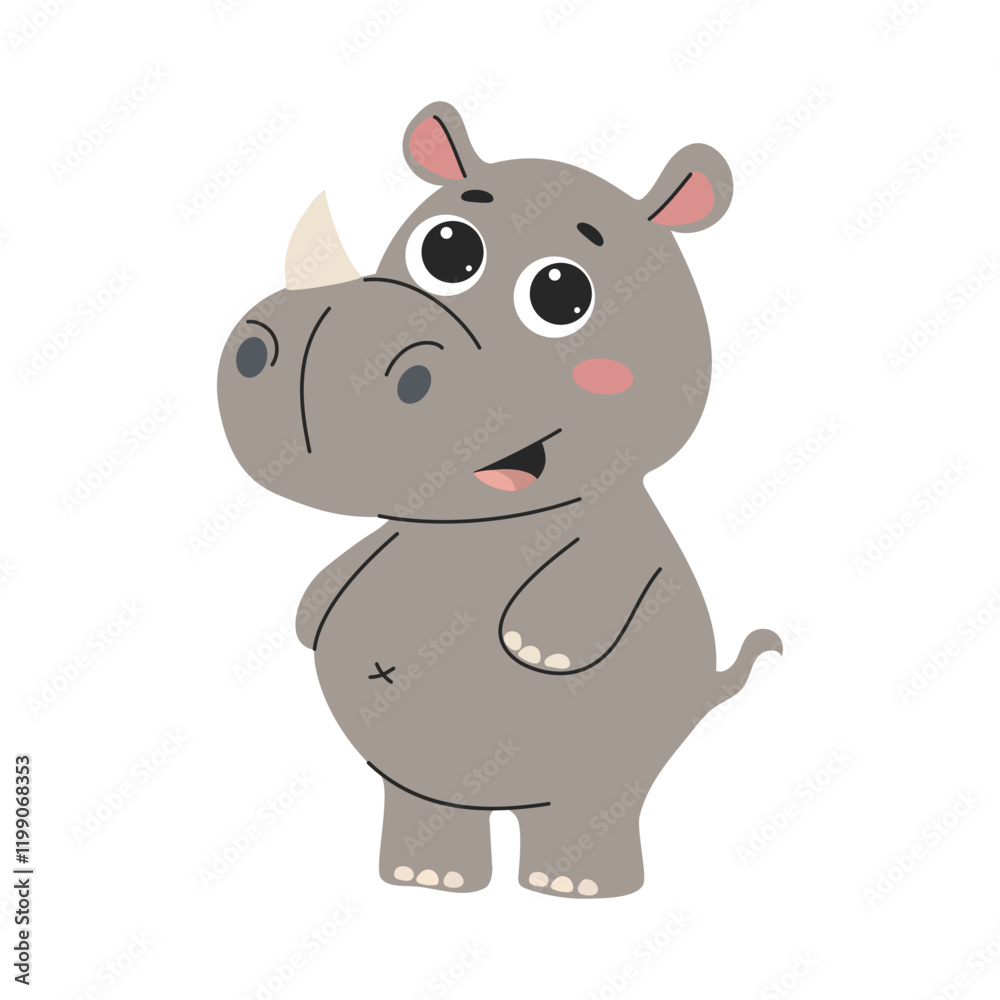 Obraz premium Cute cartoon rhinoceros isolated on white background. Vector illustration.