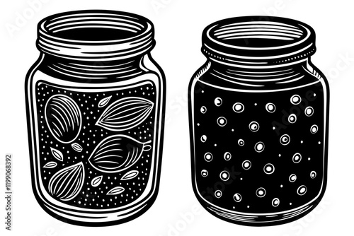 Beautiful preserving jar with content lined up vector illustration