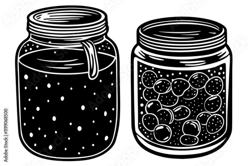 Beautiful preserving jar with content lined up vector illustration