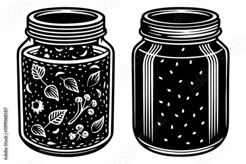 Beautiful preserving jar with content lined up vector illustration