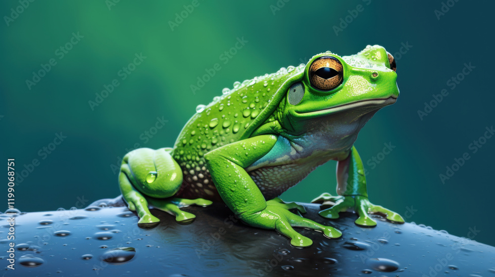 Lush Green Frog on a Water Surface Lush Green Frog on a Water Surface