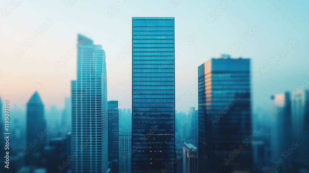 Fototapeta premium Economic Forecast concept. Captivating Skyline of a Thriving Financial District with Towering Skyscrapers and Vibrant Lights