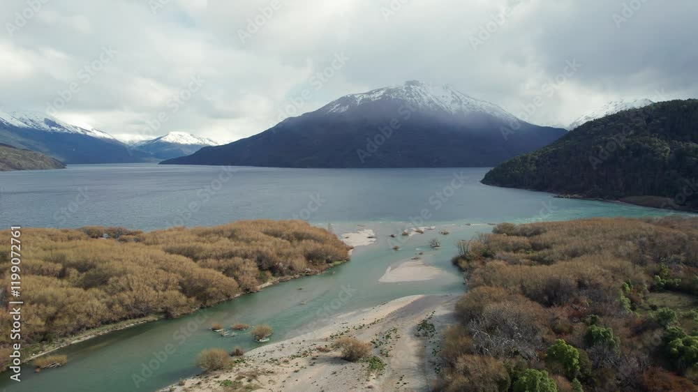 Mountain Lake and River in Lago Puelo National Park, Patagonia, Argentina Mountain Lake and River in Lago Puelo National Park, Patagonia, Argentina