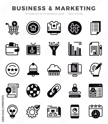 Business & Marketing Lineal Filled icons collection. 25 icon set. Vector illustration.