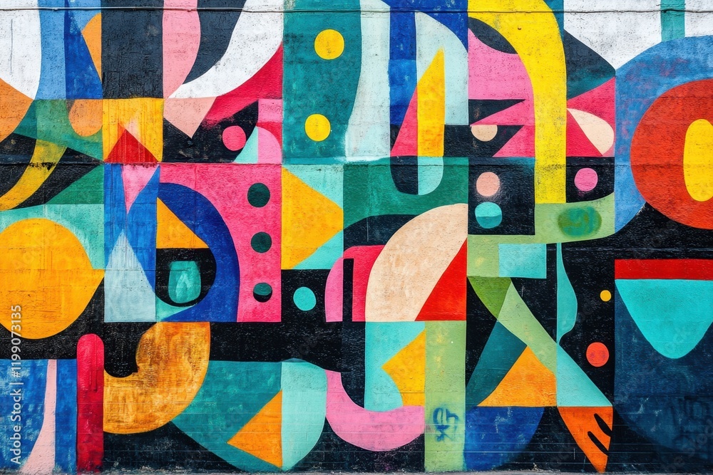 Fototapeta premium Vibrant street mural on urban wall celebrating colorful abstract art city downtown mural display creative environment artistic viewpoint urban culture concept