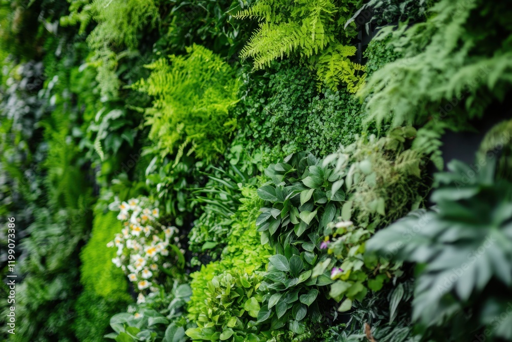 Lush vertical garden wall displaying a vibrant array of greenery in an urban environment captured from a close-up viewpoint for nature enthusiasts Lush vertical garden wall displaying a vibrant array of greenery in an urban environment captured from a close-up viewpoint for nature enthusiasts
