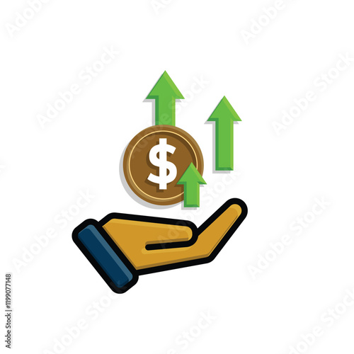 coin icon. money strengthens or rises in hand. money management vector, business and finance icon, showing continuous movement. flat color design style